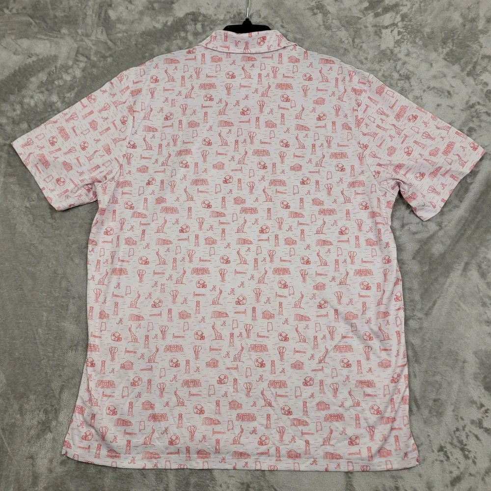 Rhoback Polo Shirt Mens 2XL White Red Sports Print Golf Performance Casual
